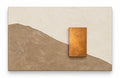 KR 05 Drought handmade sculptural wall art — a raised bronze-and-gold block on a sloping sand-taupe ridge beneath a crackled cream plaster field | ACAYA Studio Kruger collection