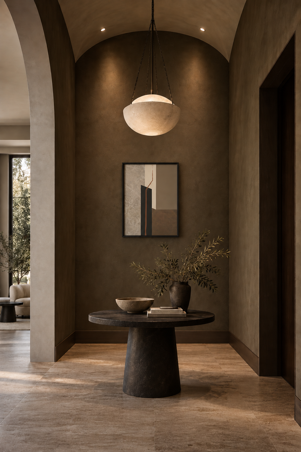 FORM 09 abstract wall art design — rust-orange fault line through black, cream, taupe, and metallic bronze | ACAYA Studio FORM Series