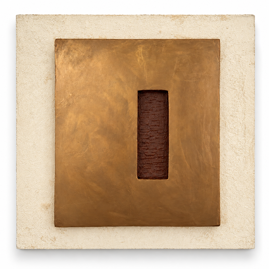 KR 04 Hearth handmade sculptural wall art — raised bronze plane with a recessed oxblood-red void | ACAYA Studio Kruger collection