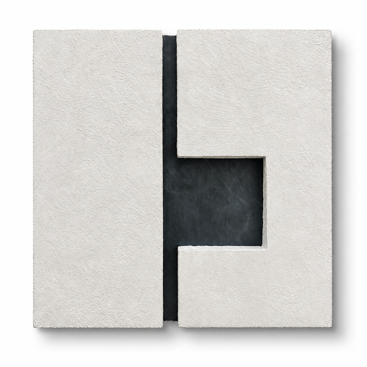 TS 03 Current handmade sculptural wall art — two pale stone planes separated by a recessed gunmetal passage | ACAYA Studio Tsitsikamma collection