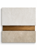 KR 03 Strata handmade sculptural wall art — pale and taupe plaster planes stacked around a recessed gold-and-bronze band | ACAYA Studio Kruger collection