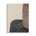 LITHIC 03 abstract canvas print — charcoal slate slab and tall taupe form on a pale cream field
