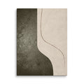 LITHIC 01 abstract canvas print — dark olive textured field curving against pale cream, with a fine brown line