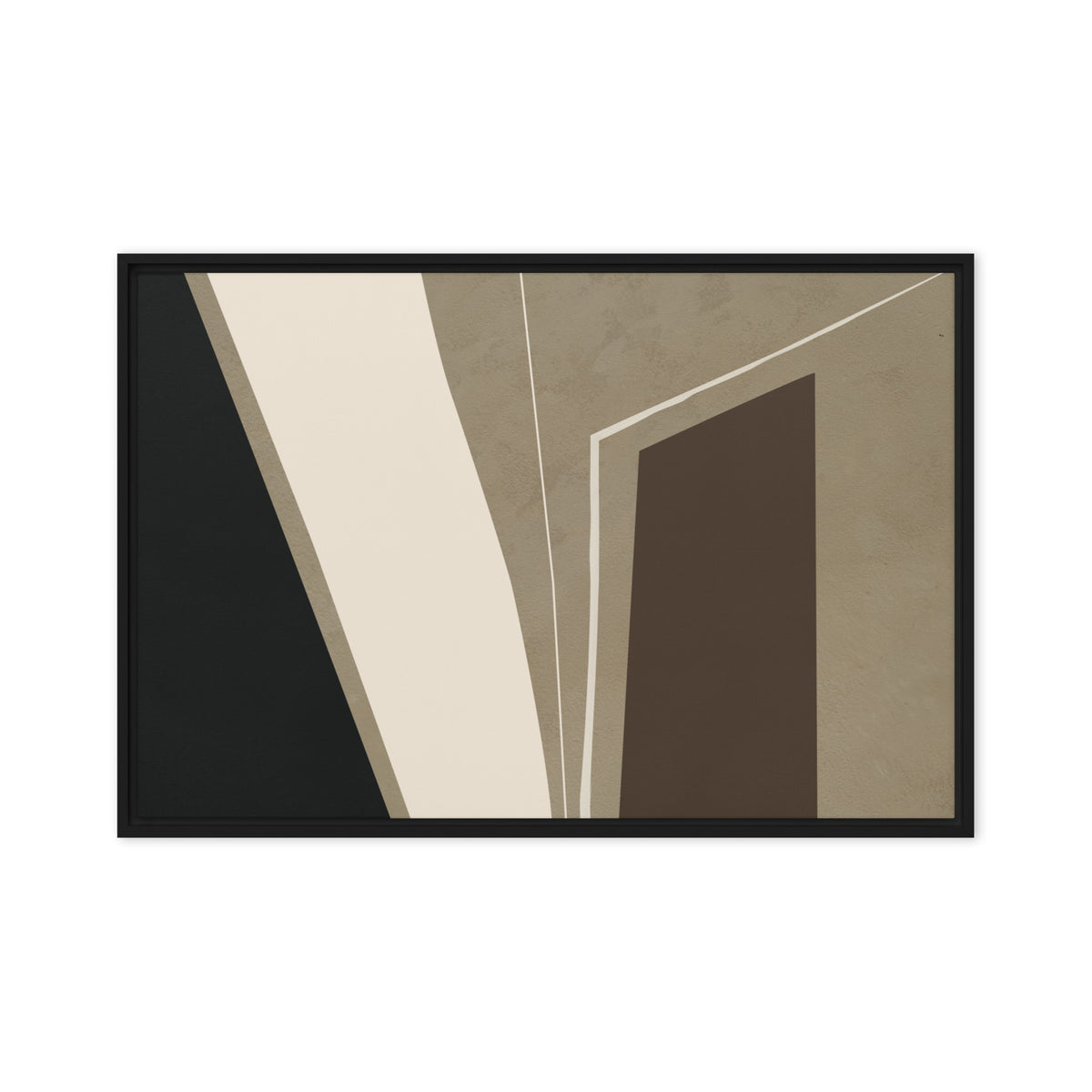 FORM 03 framed abstract canvas print, black frame, 24×36 in — plastered stone field with a recessed dark void | ACAYA Studio FORM Series