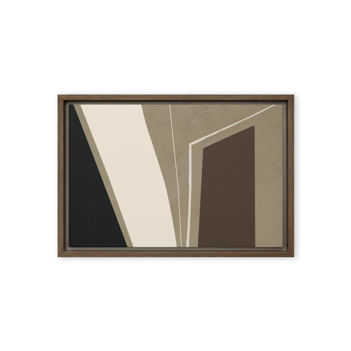FORM 03 framed abstract canvas print, brown frame, 12×18 in — plastered stone field with a recessed dark void | ACAYA Studio FORM Series
