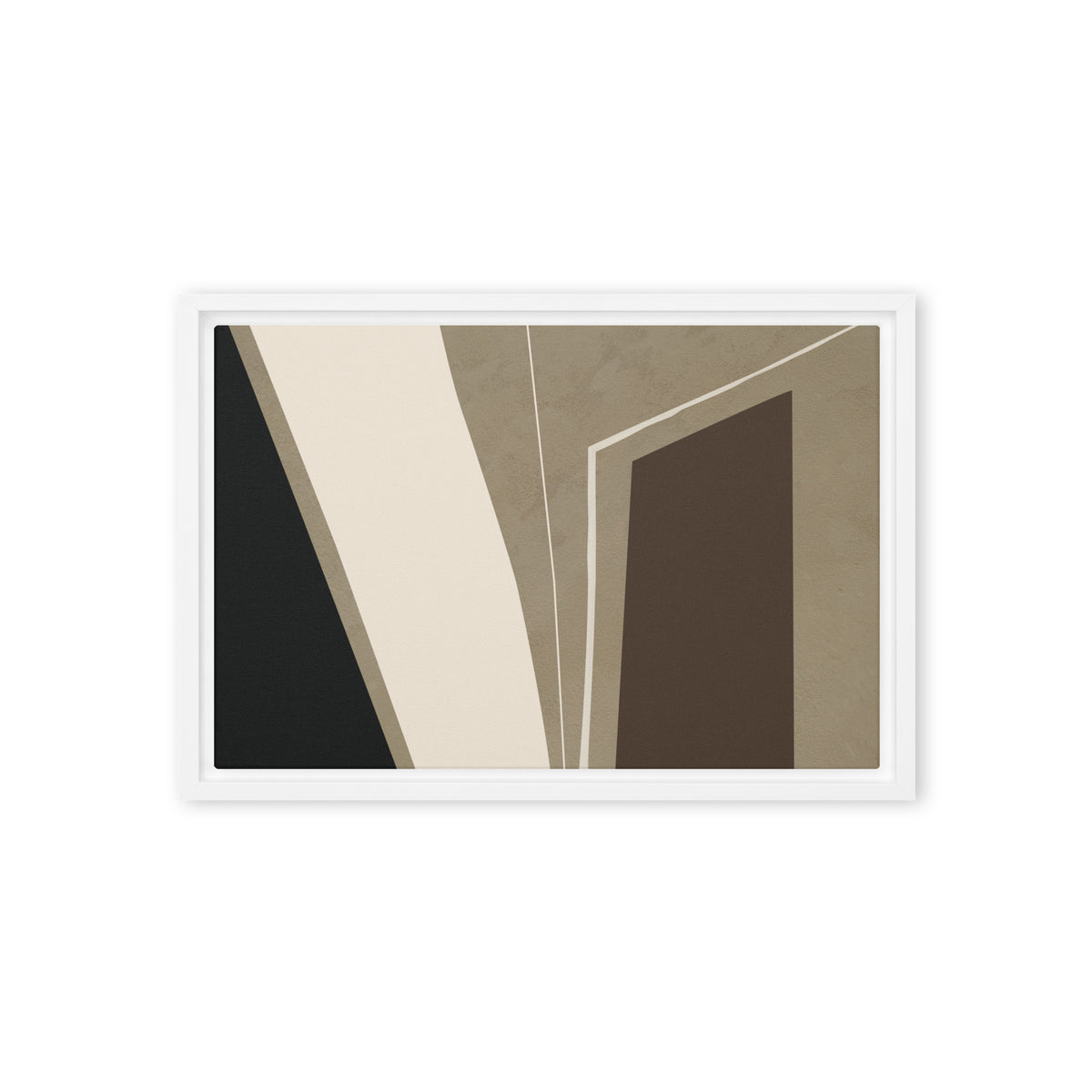FORM 03 framed abstract canvas print, white frame, 12×18 in — plastered stone field with a recessed dark void | ACAYA Studio FORM Series