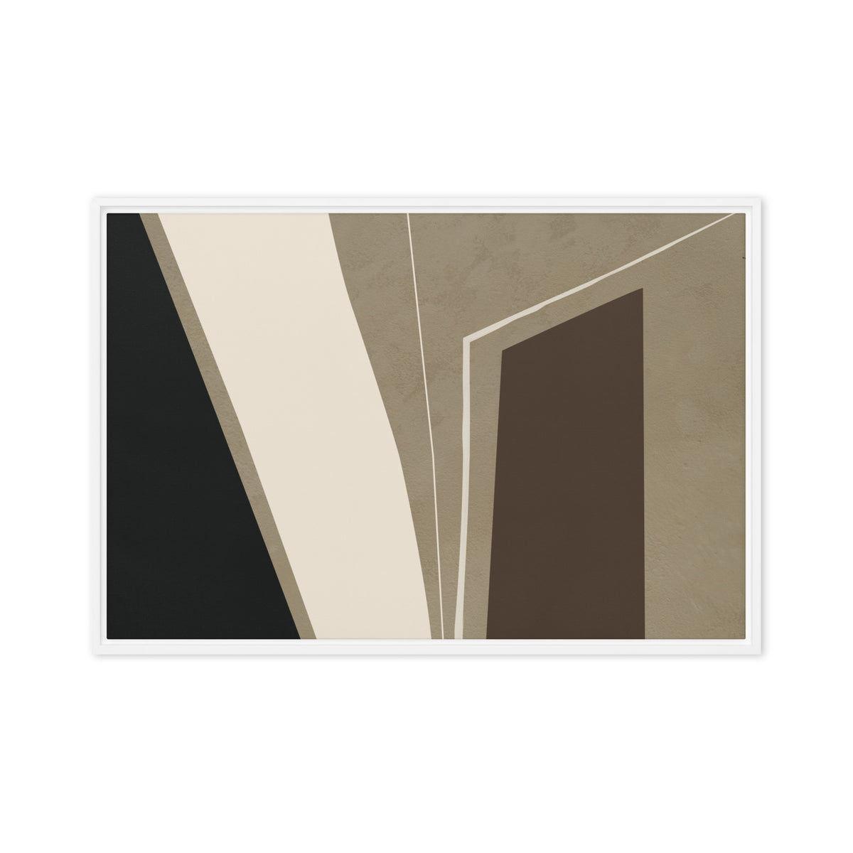 FORM 03 framed abstract canvas print, white frame, 20×30 in — plastered stone field with a recessed dark void | ACAYA Studio FORM Series