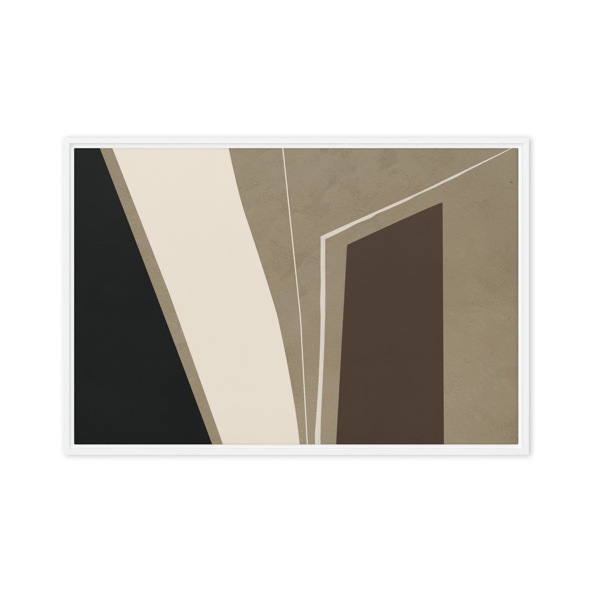 FORM 03 framed abstract canvas print, white frame, 24×36 in — plastered stone field with a recessed dark void | ACAYA Studio FORM Series