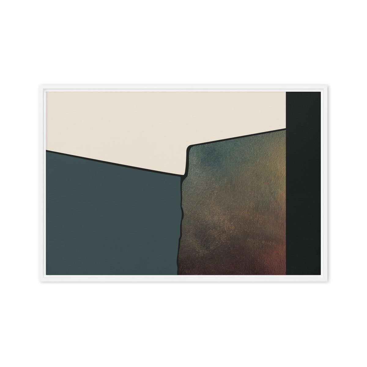 FORM 06 framed abstract canvas print, white frame, 24×36 in — forest green meeting a warm metallic gold reveal | ACAYA Studio FORM Series