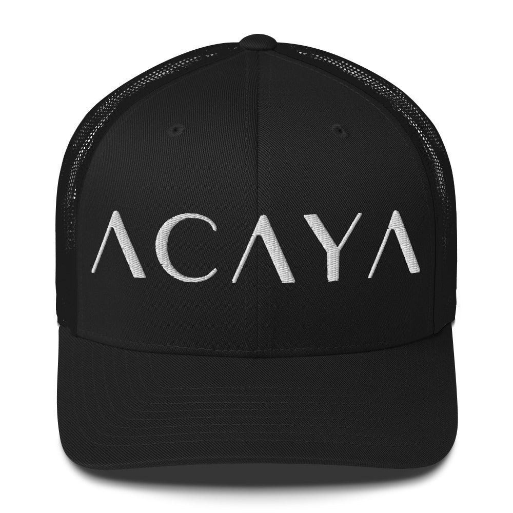 ACAYA Wordmark trucker cap, black — logo hat | ACAYA Studio