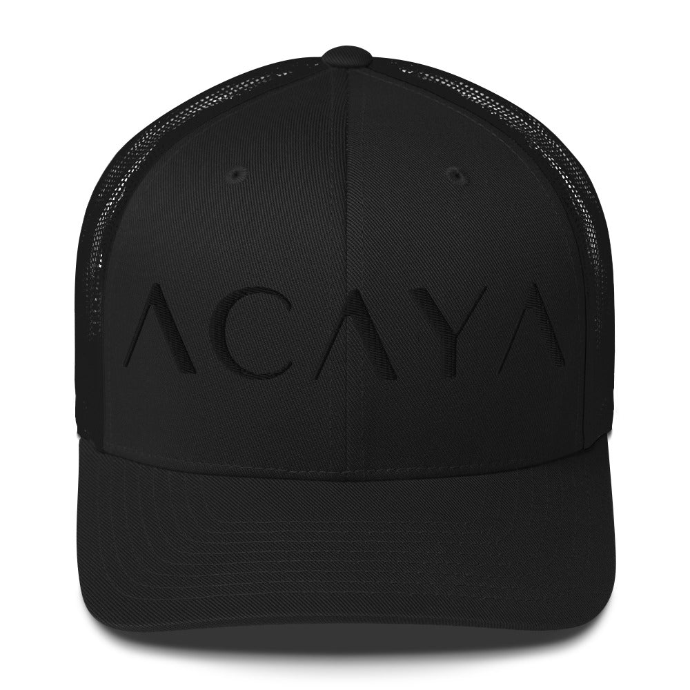 ACAYA Wordmark trucker cap, black — logo hat | ACAYA Studio