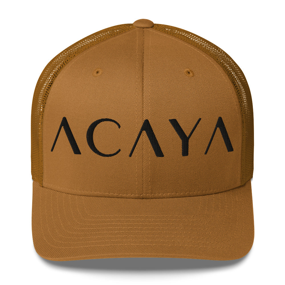 ACAYA Wordmark trucker cap, caramel — logo hat | ACAYA Studio