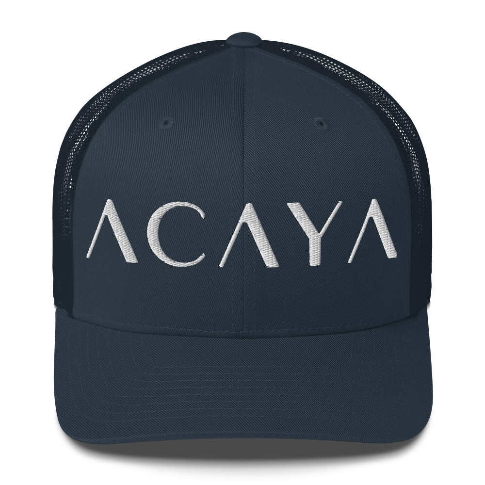 ACAYA Wordmark trucker cap, navy — logo hat | ACAYA Studio