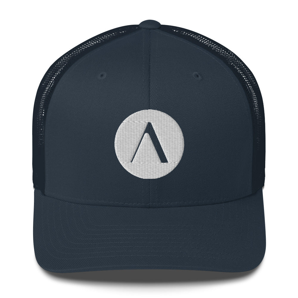 ACAYA Icon trucker cap, navy — minimal logo hat | ACAYA Studio