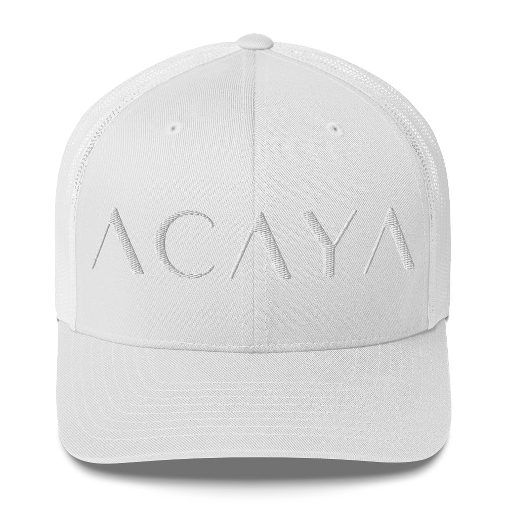 ACAYA Wordmark trucker cap, white — logo hat | ACAYA Studio
