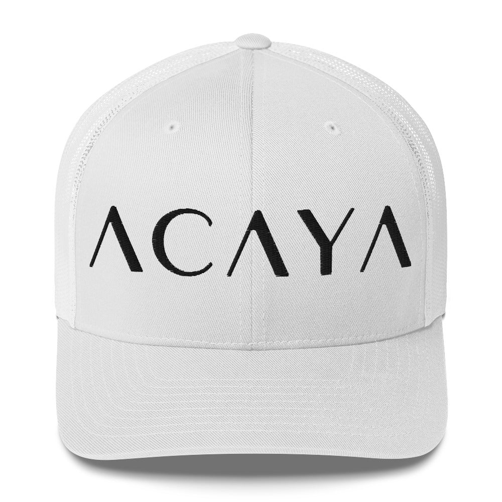 ACAYA Wordmark trucker cap, white — logo hat | ACAYA Studio