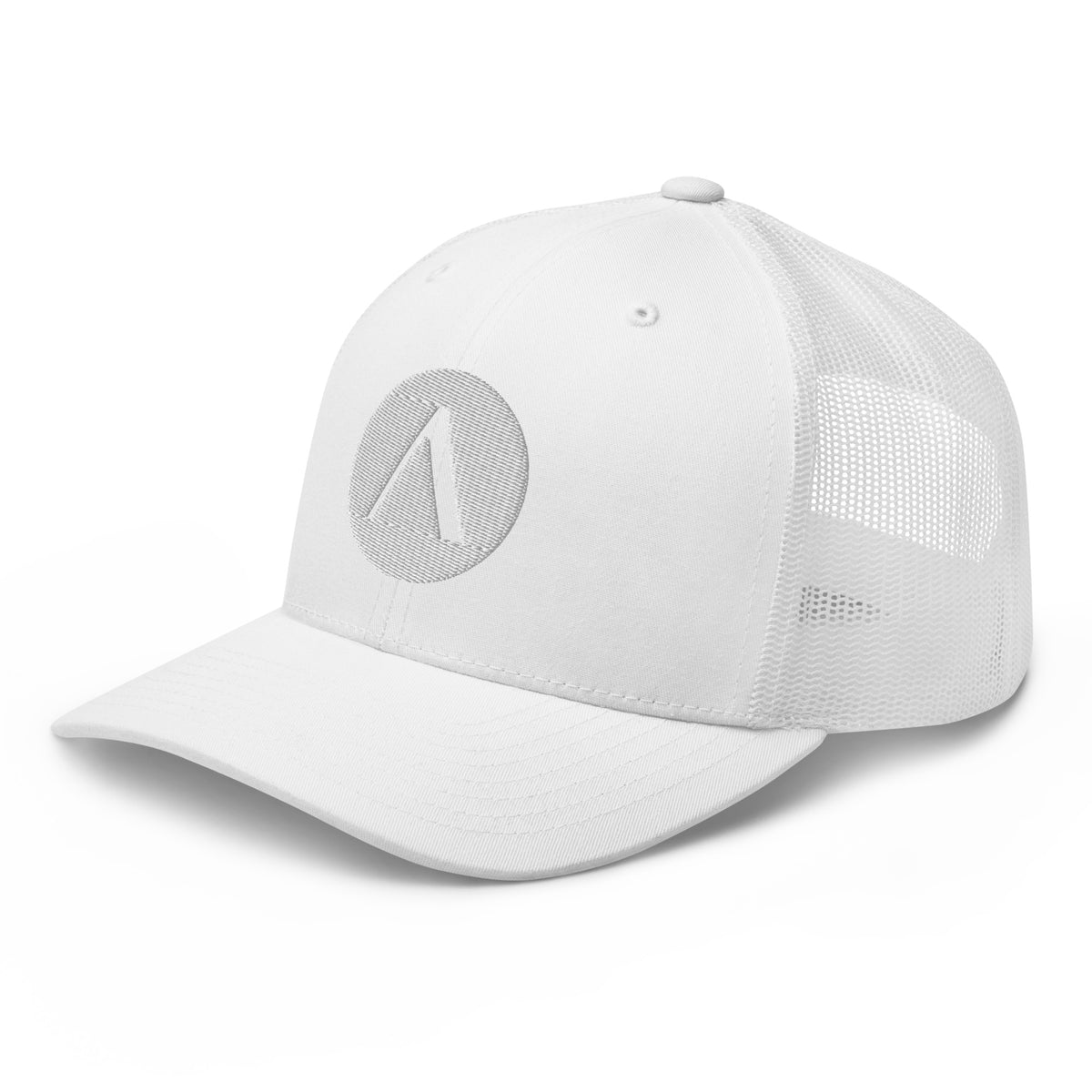 ACAYA Icon trucker cap, white, side view — minimal logo hat | ACAYA Studio